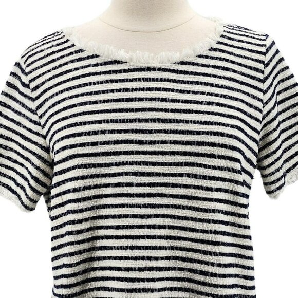 Green Envelope Striped Frayed Blue White Textured Knit Top Womens Large - Picture 2 of 6